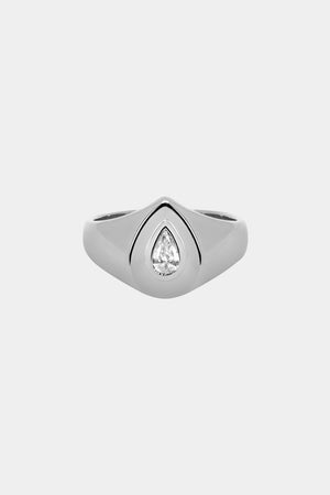 Pear Diamond Signet Ring | White Gold | Natasha Schweitzer