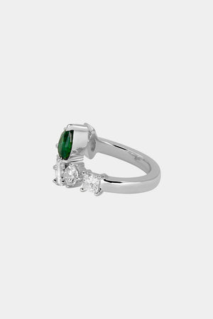 Pear Emerald and Diamond Wrap Ring | 18K White Gold | Natasha Schweitzer