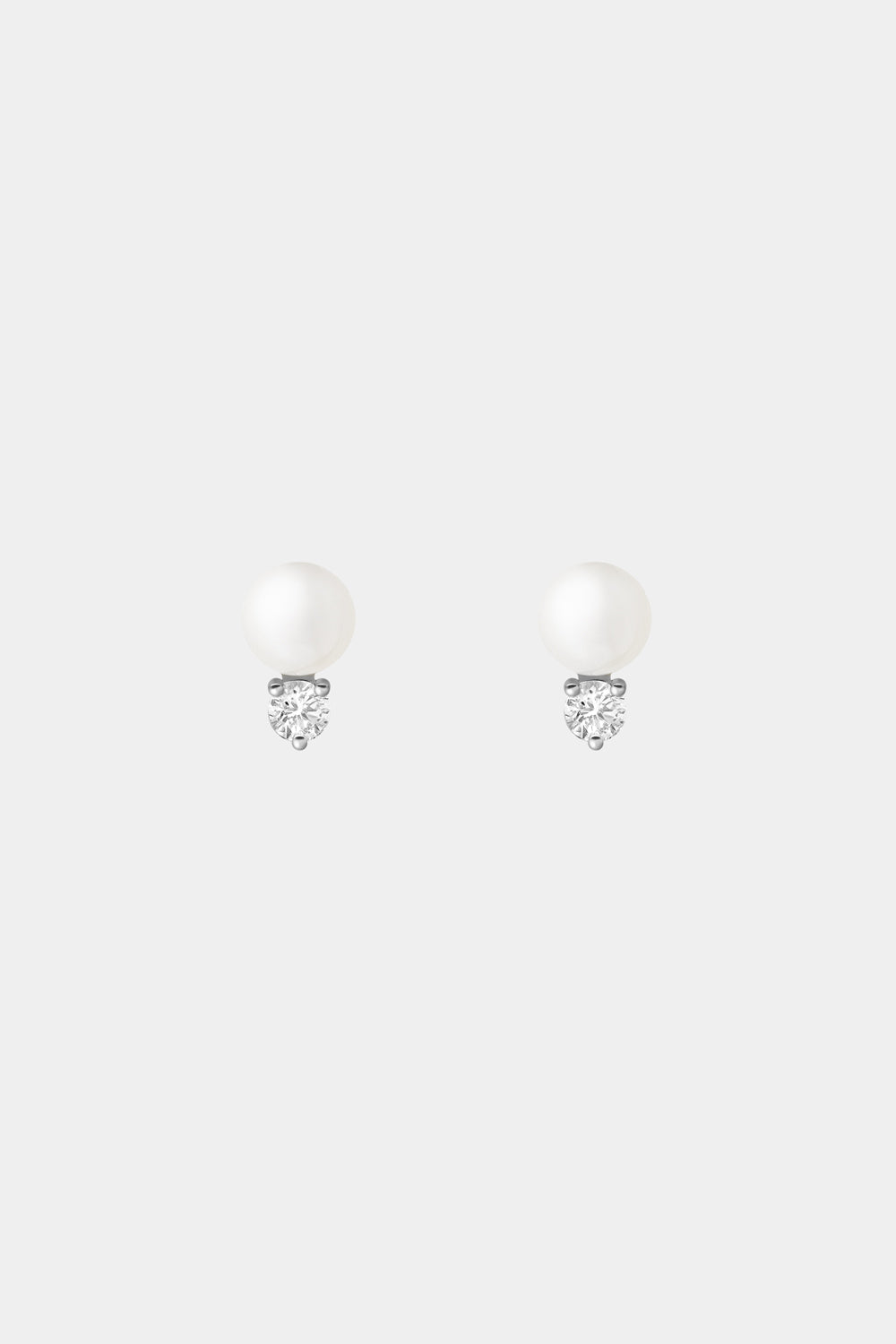 Diamond Pearl Duo Studs | 9K White Gold