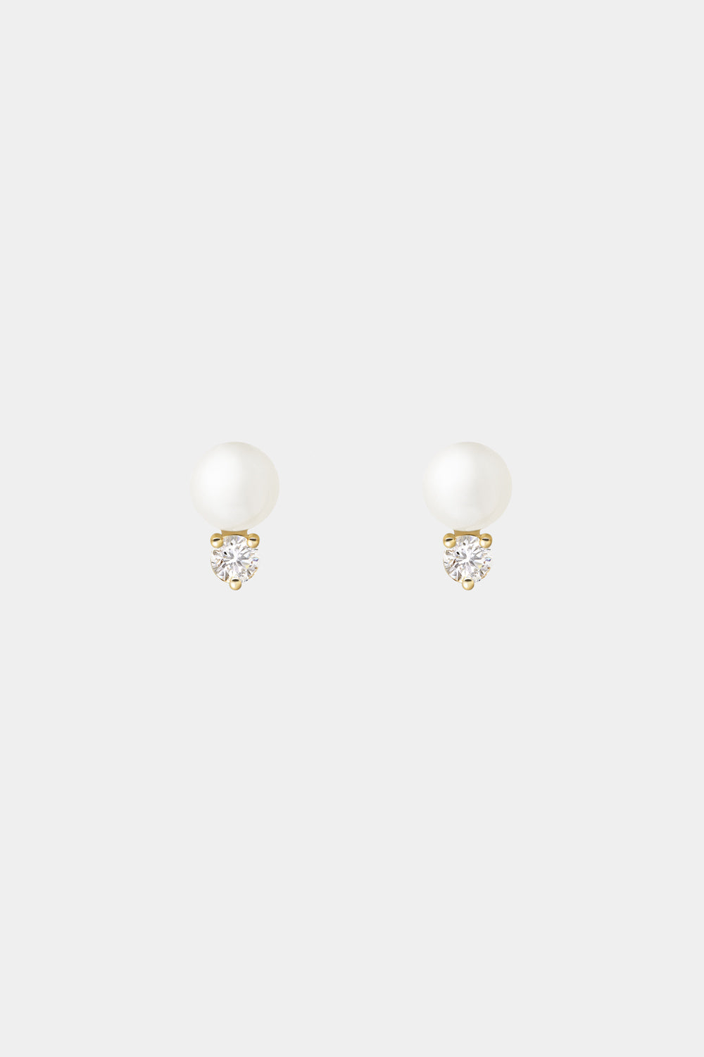 Diamond Pearl Duo Studs | 9K Yellow Gold