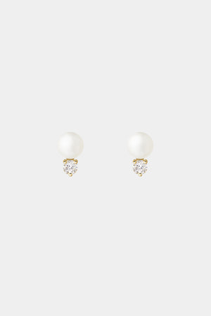 Diamond Pearl Duo Studs | 9K Yellow Gold | Natasha Schweitzer