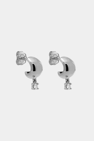 Small Blob Hoops with Round Diamond Drop | 9K White Gold | Natasha Schweitzer