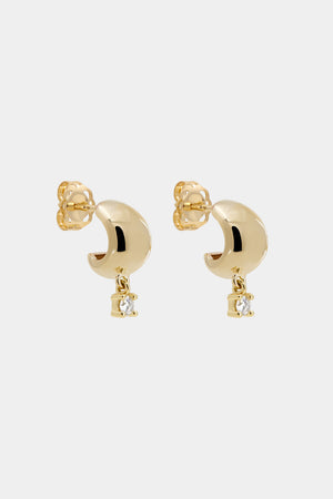 Small Blob Hoops with Round Diamond Drop | 9K Yellow Gold | Natasha Schweitzer