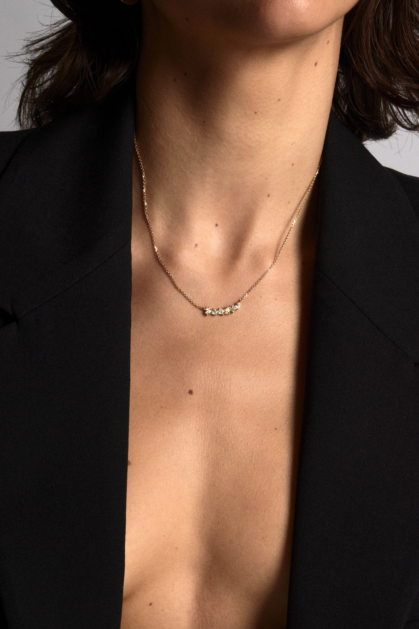 Scattered Diamond Curved Bar Necklace | 18K White Gold| Natasha Schweitzer