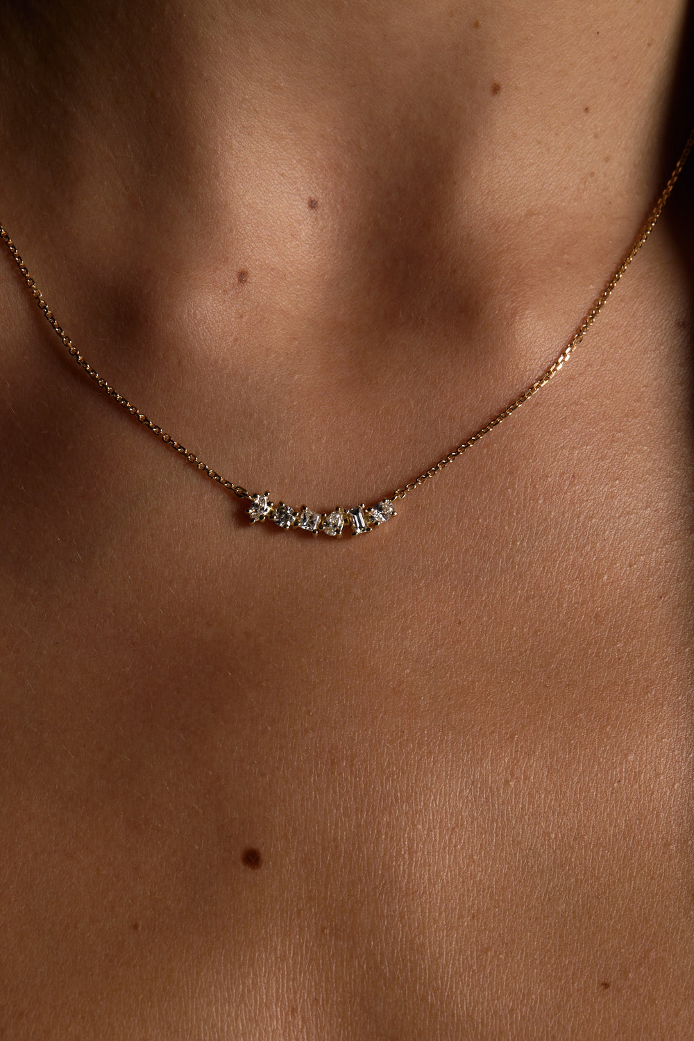 Scattered Diamond Curved Bar Necklace | 18K Yellow Gold| Natasha Schweitzer