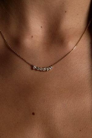 Scattered Diamond Curved Bar Necklace | 18K Yellow Gold | Natasha Schweitzer