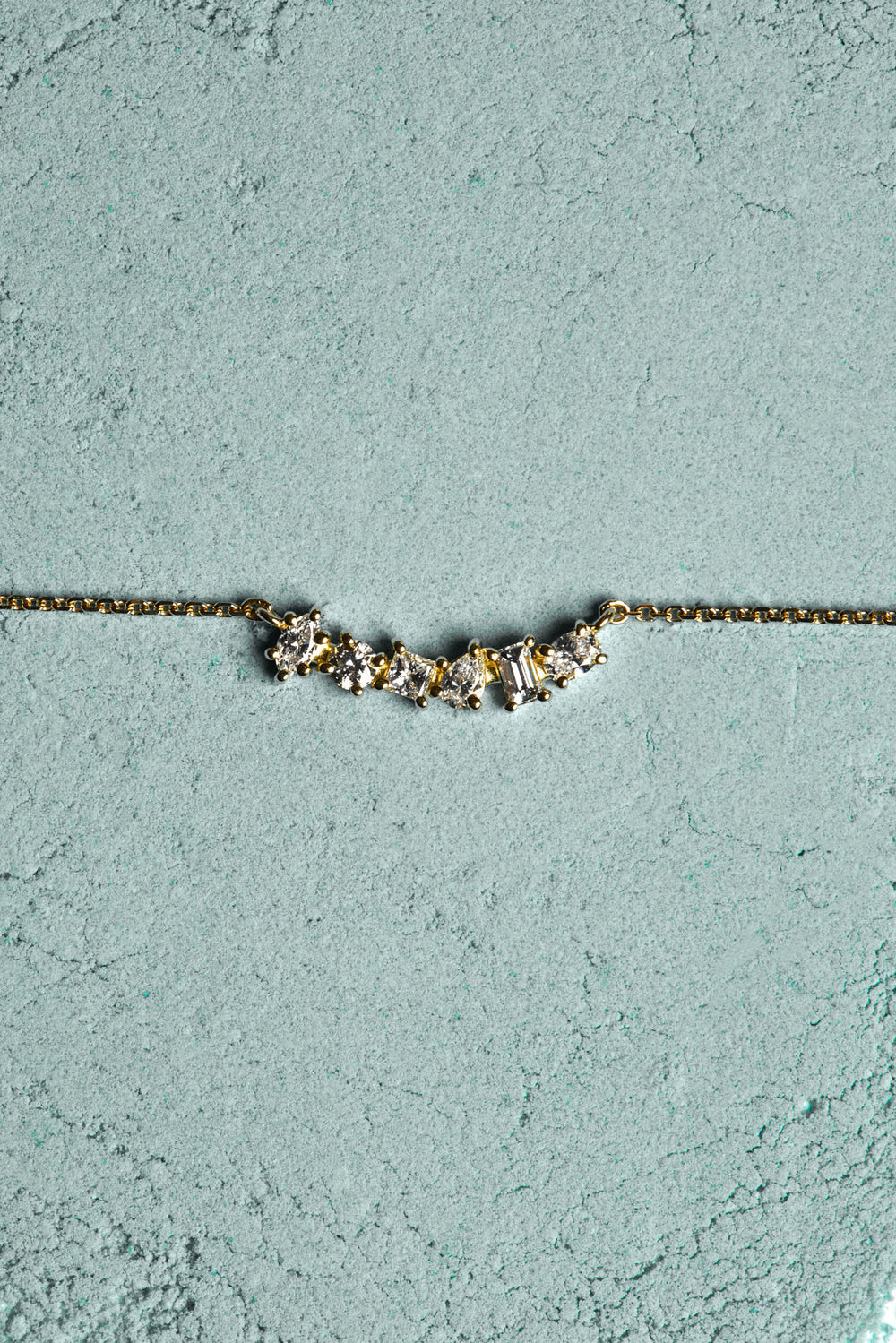 Scattered Diamond Curved Bar Necklace | 18K Yellow Gold| Natasha Schweitzer