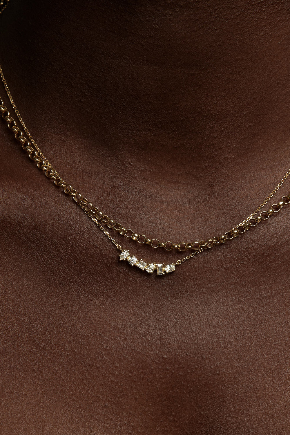 Scattered Diamond Curved Bar Necklace | 18K White Gold| Natasha Schweitzer