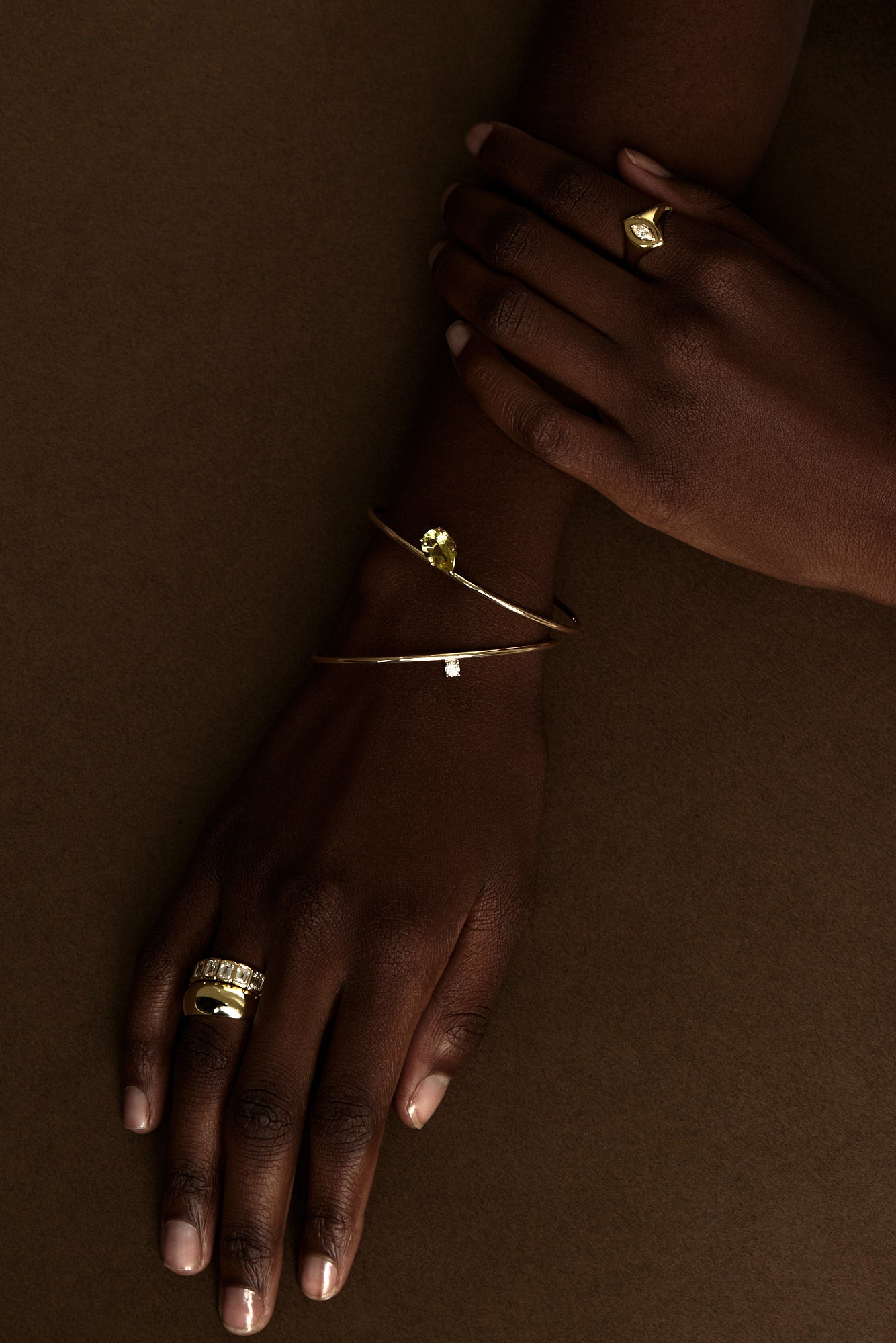 Jolie Cuff with Floating Diamond | 9K Yellow Gold