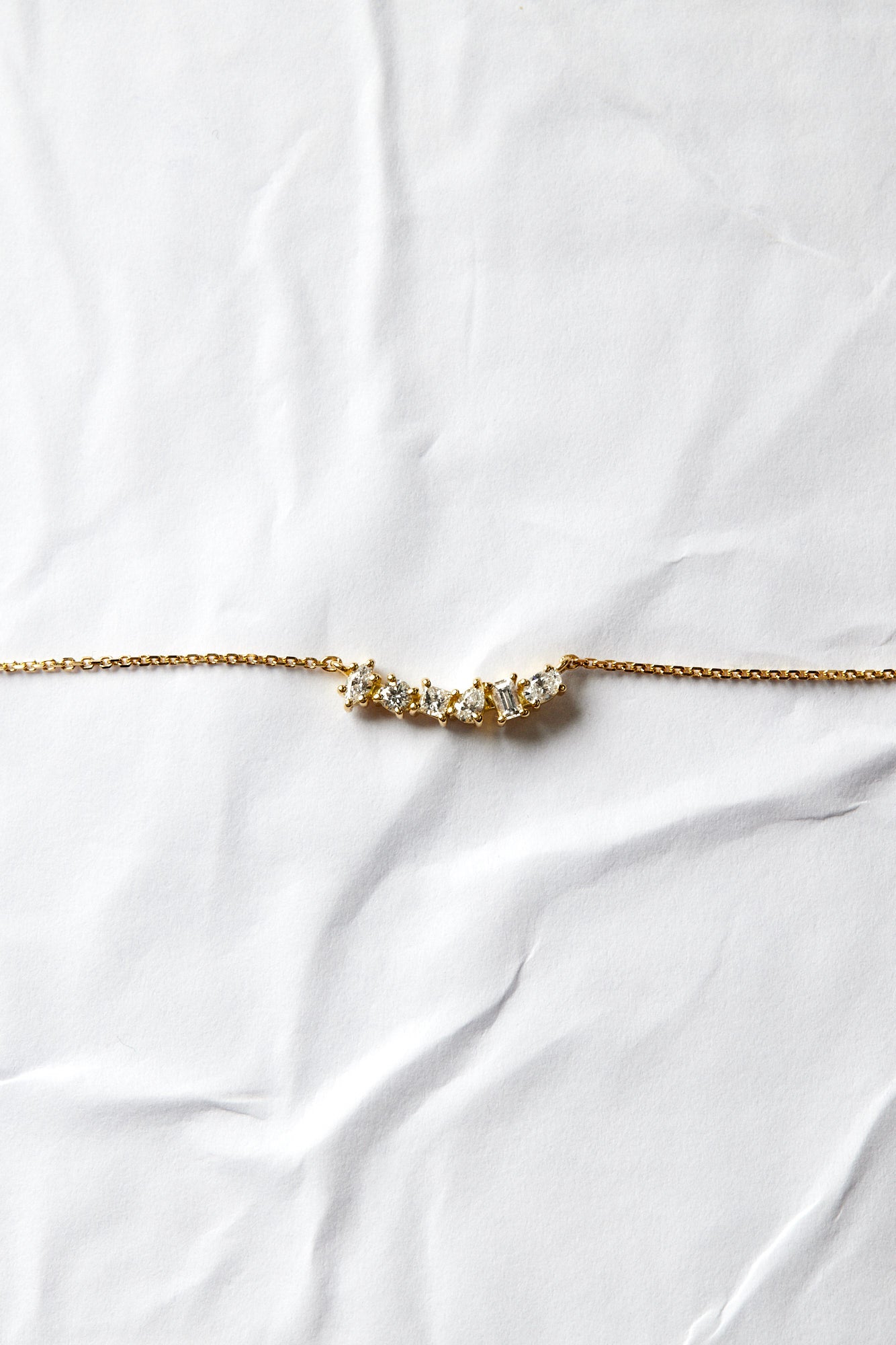 Scattered Diamond Curved Bar Necklace | 18K White Gold| Natasha Schweitzer