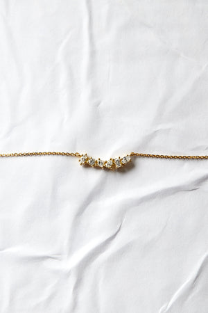 Scattered Diamond Curved Bar Necklace | 18K White Gold | Natasha Schweitzer