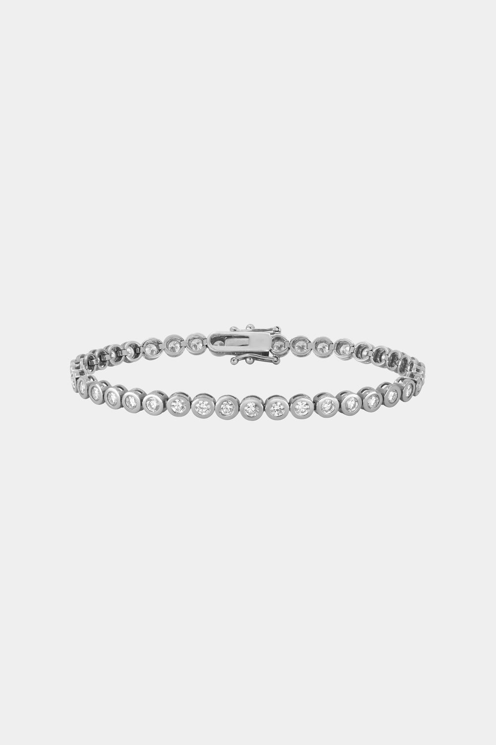 Round Bezel Diamond Tennis Bracelet | 18K White Gold