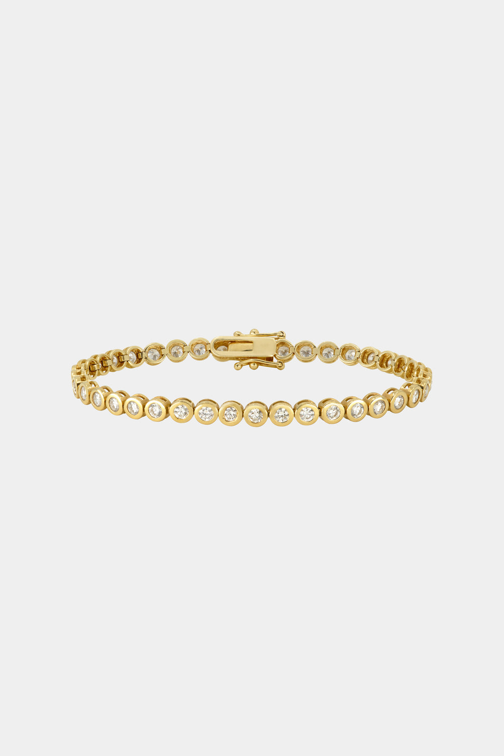 Round Bezel Diamond Tennis Bracelet | 18K Yellow Gold