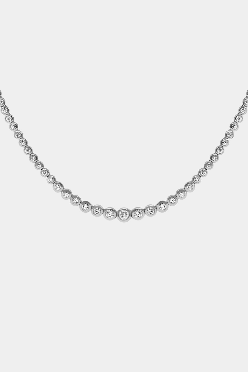 Graduating Round Bezel Diamond Tennis Necklace | 18K White Gold