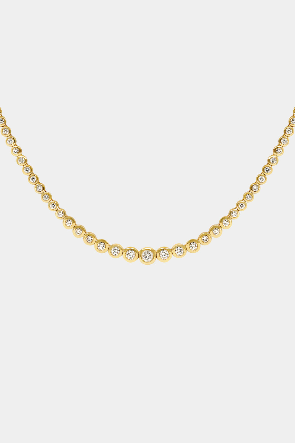 Graduating Round Bezel Diamond Tennis Necklace | 18K Yellow Gold