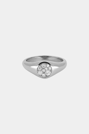 Round Pavé Diamond Signet Ring | 18K White Gold | Natasha Schweitzer