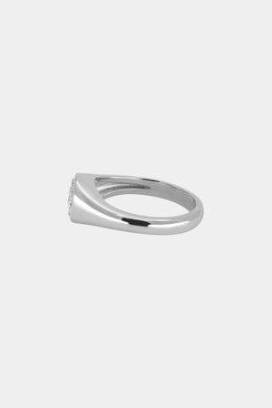 Round Pavé Diamond Signet Ring | 18K White Gold | Natasha Schweitzer
