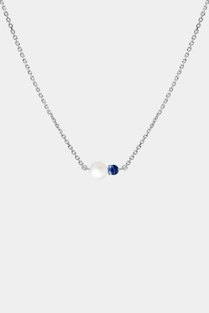 Sapphire Pearl Duo Necklace | 9K White Gold | Natasha Schweitzer