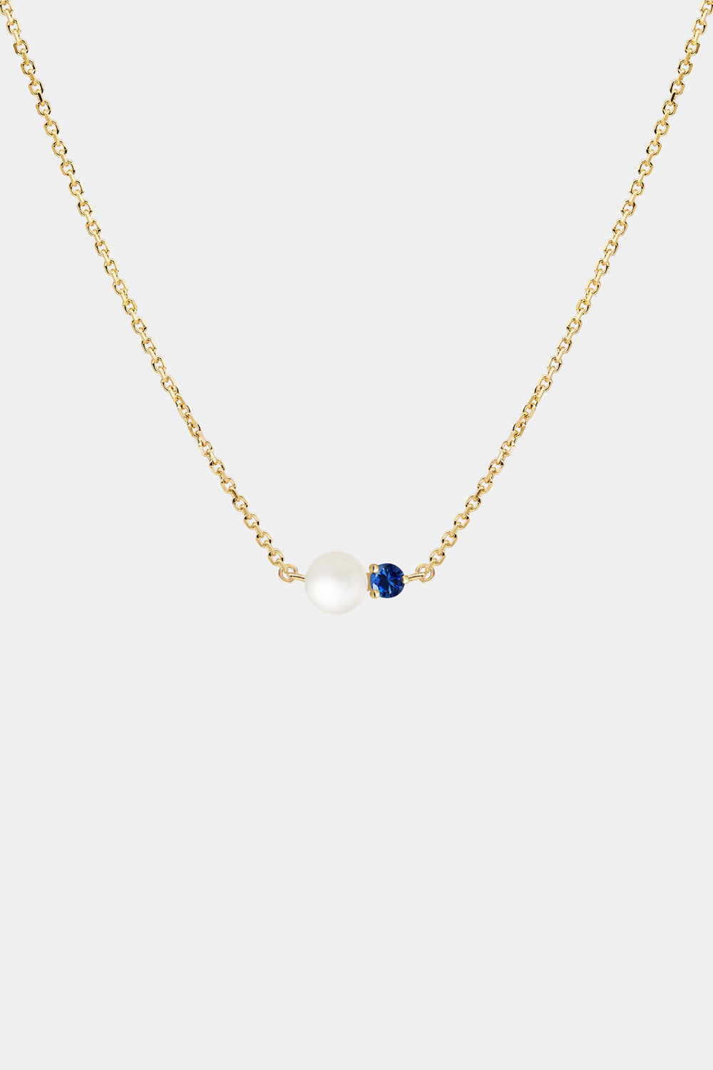 Sapphire Pearl Duo Necklace | 9K Yellow Gold