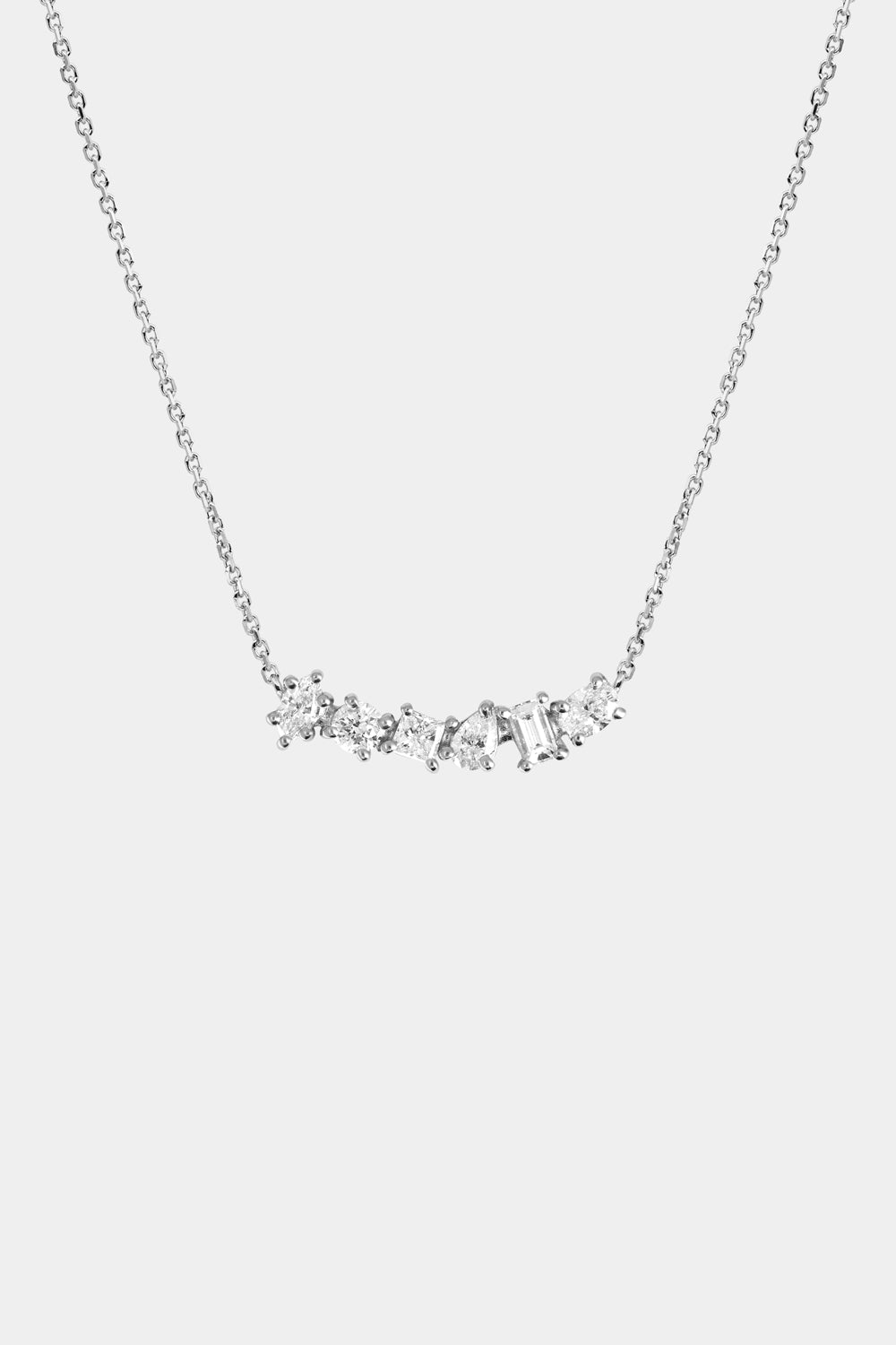 Scattered Diamond Curved Bar Necklace | 18K White Gold