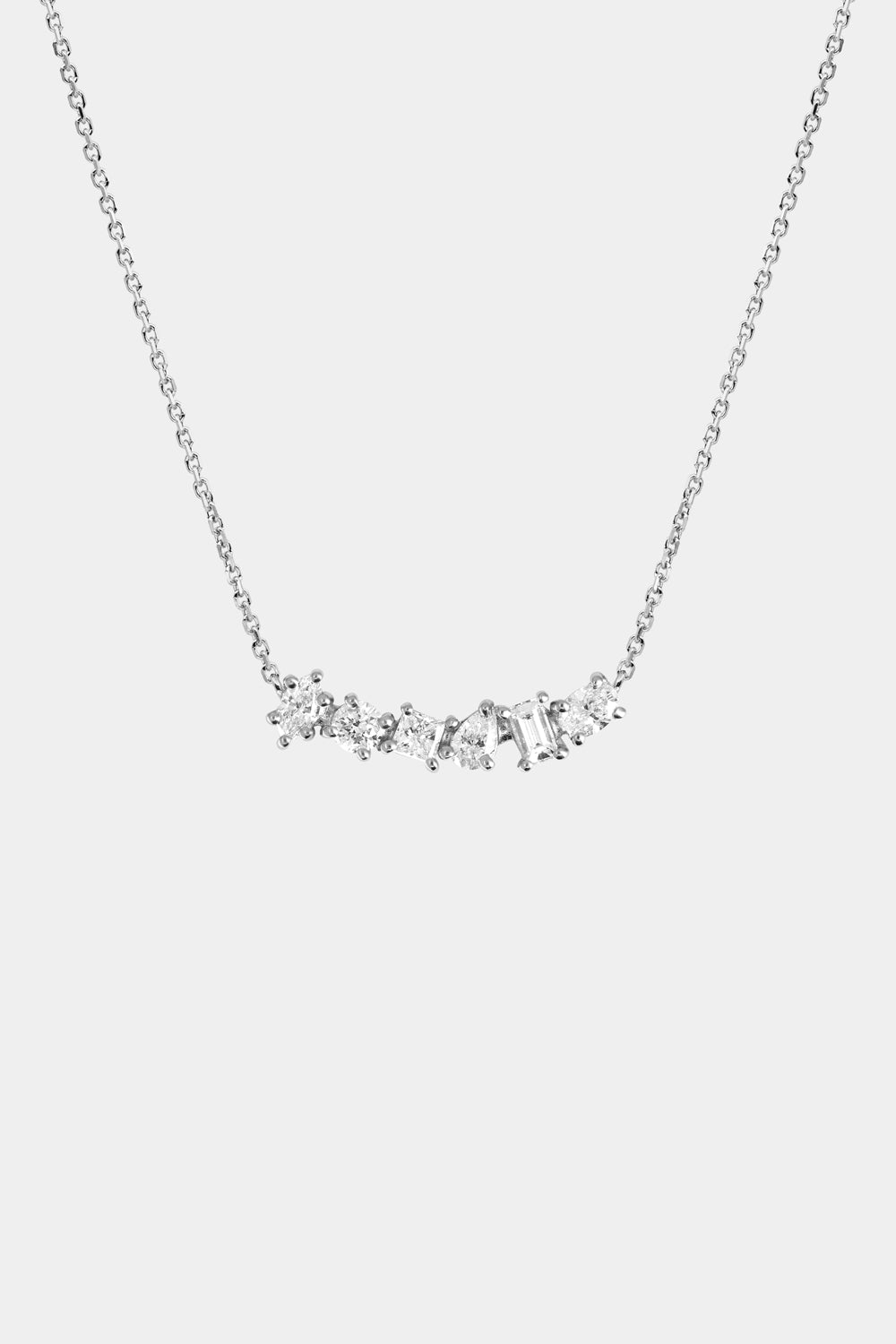 Scattered Diamond Curved Bar Necklace | 18K White Gold| Natasha Schweitzer