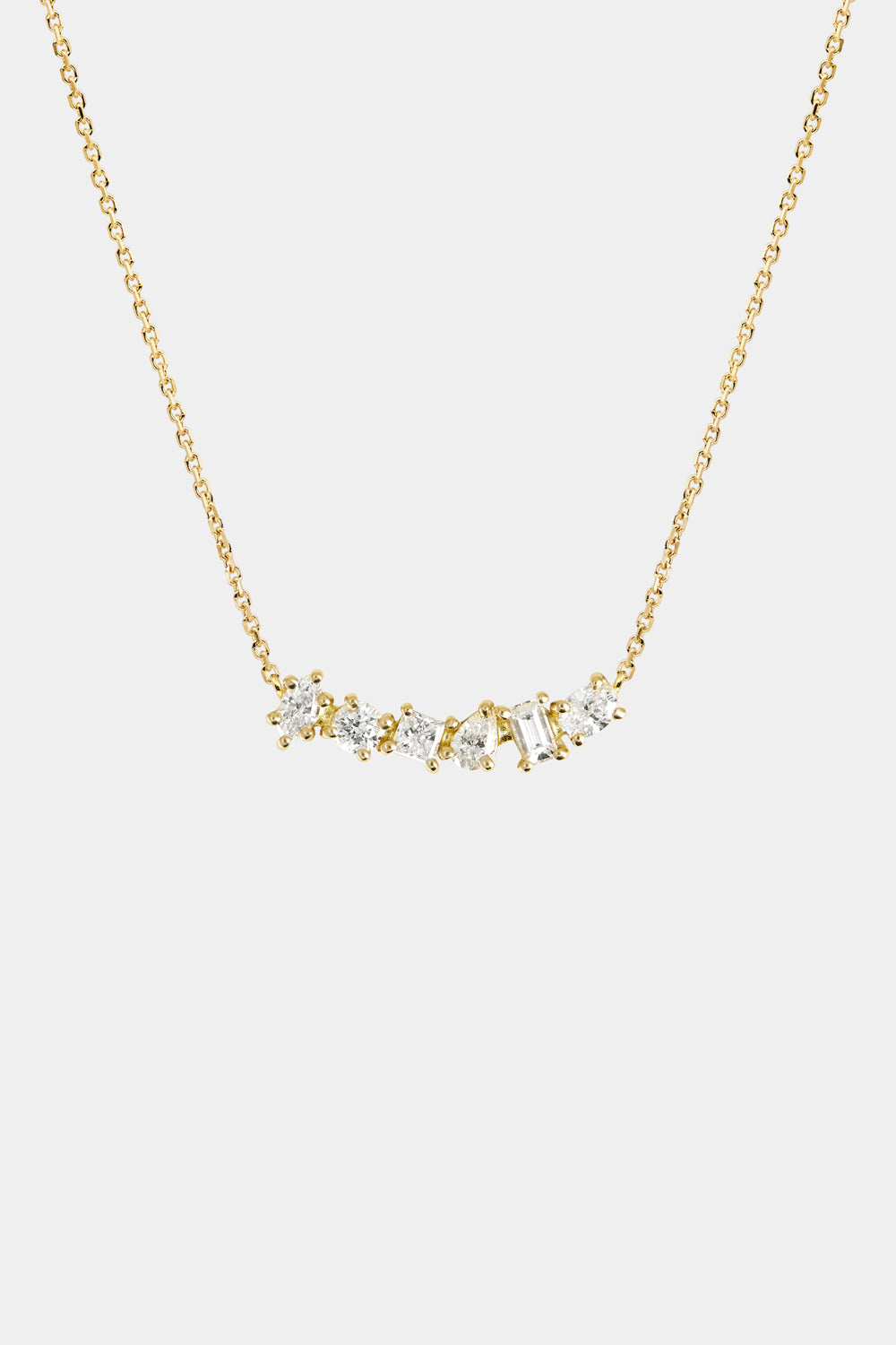 Scattered Diamond Curved Bar Necklace | 18K Yellow Gold
