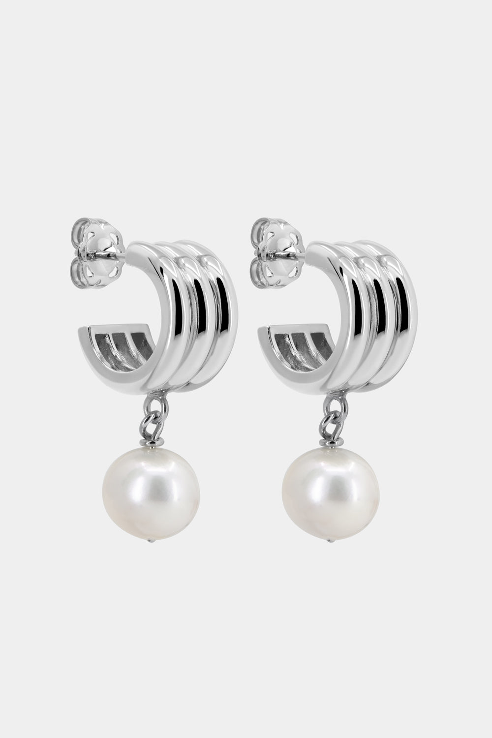 Triple Orielle Hoops with Pearl | Silver