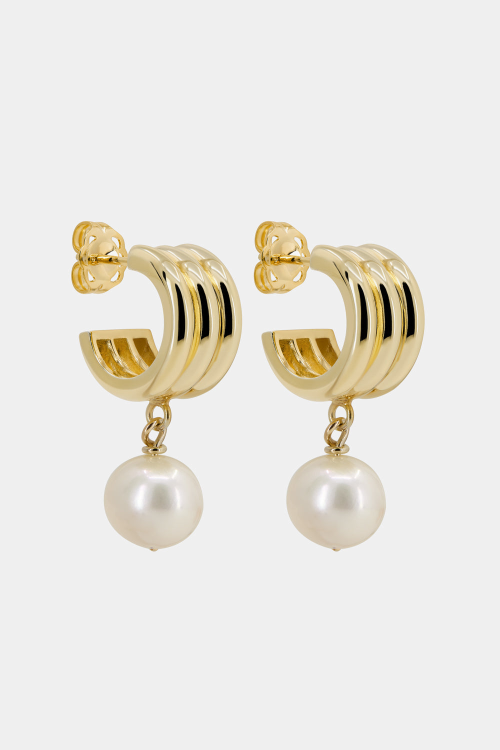 Triple Orielle Hoops with Pearl | Yellow Gold