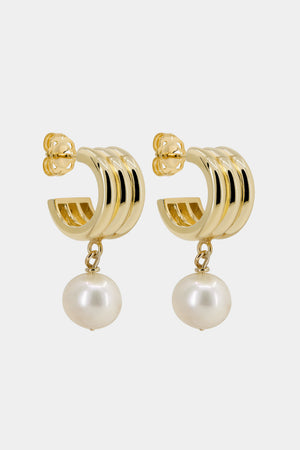 Triple Orielle Hoops with Pearl | Yellow Gold | Natasha Schweitzer