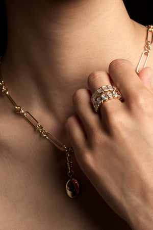 Oval Bezel Diamond Half Band | Gold | Natasha Schweitzer