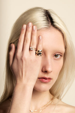 Marquise Diamond and Round Emerald Toi Et Moi Ring | 18K Yellow Gold | Natasha Schweitzer