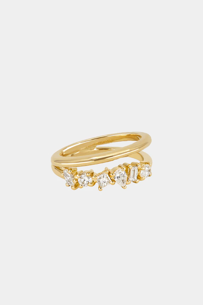 Double Band Scattered Diamond Ring | 18K Yellow Gold, (More Options Available)