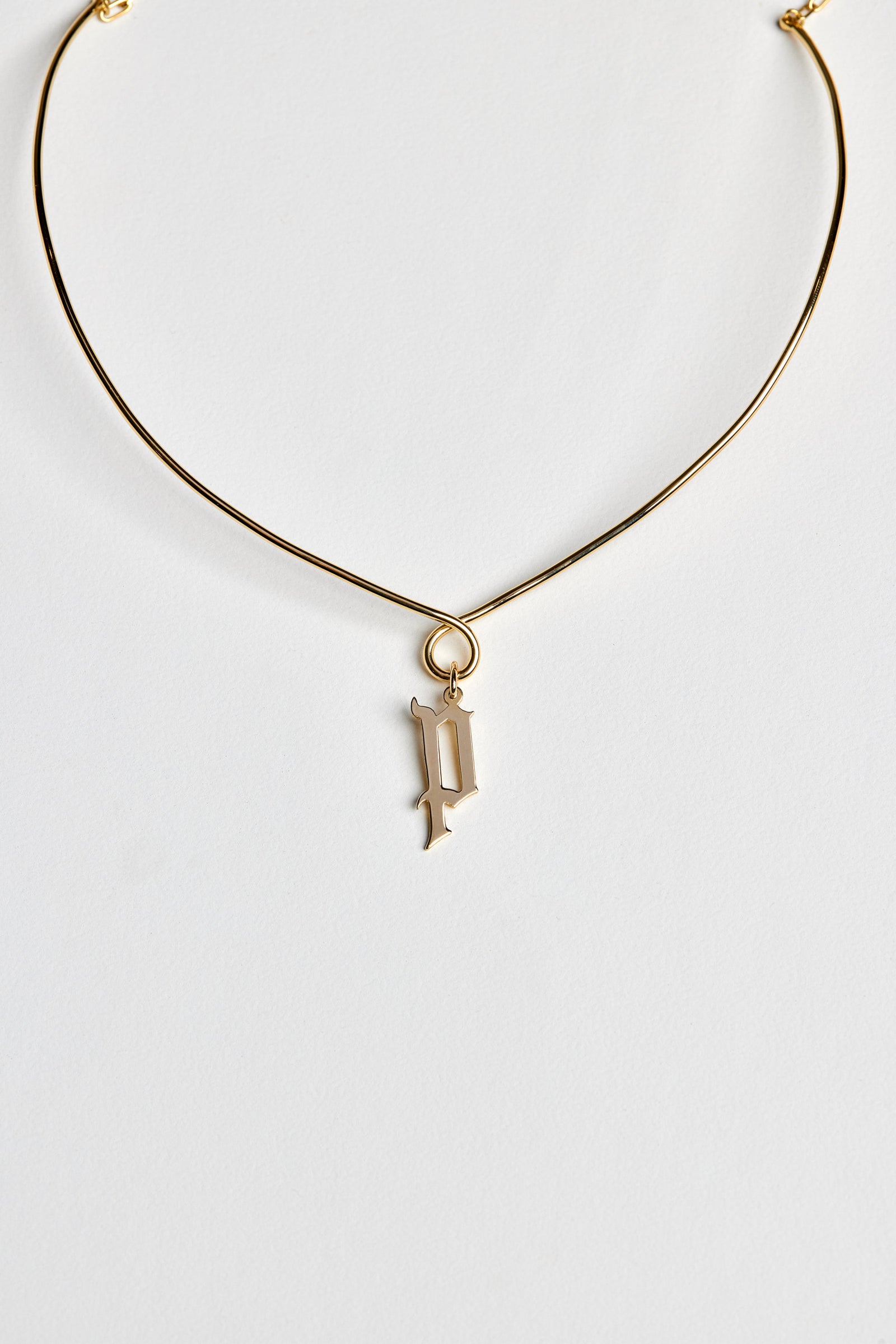 Omega Loop Necklace with Large Gothic Letter | 9K Yellow Gold| Natasha Schweitzer