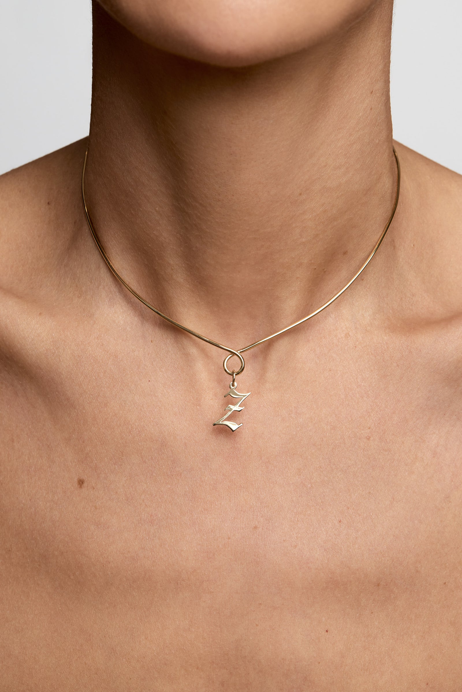 Omega Loop Necklace with Large Gothic Letter | 9K Yellow Gold| Natasha Schweitzer