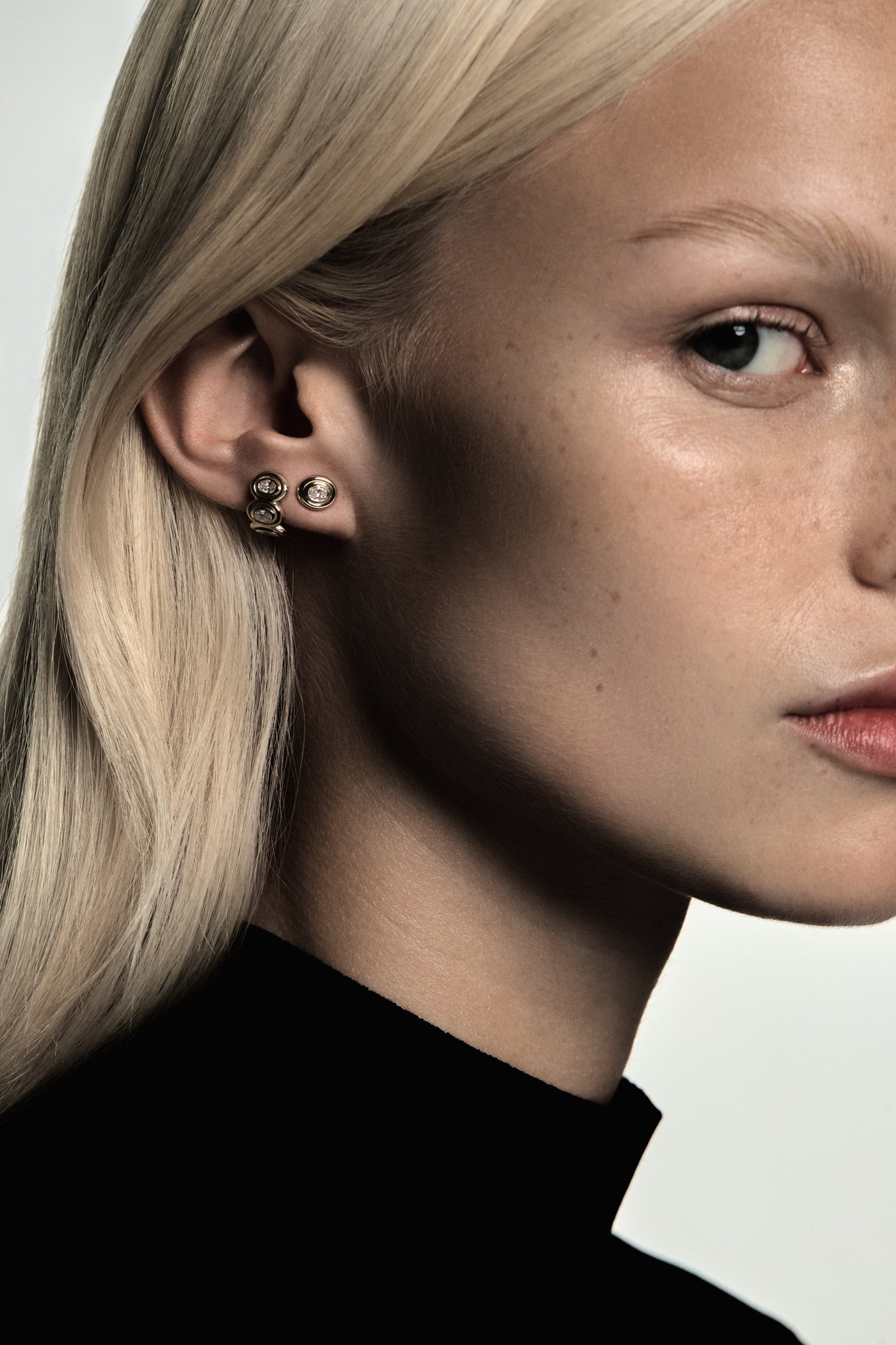 Oval Diamond Bezel Studs | 18K White Gold