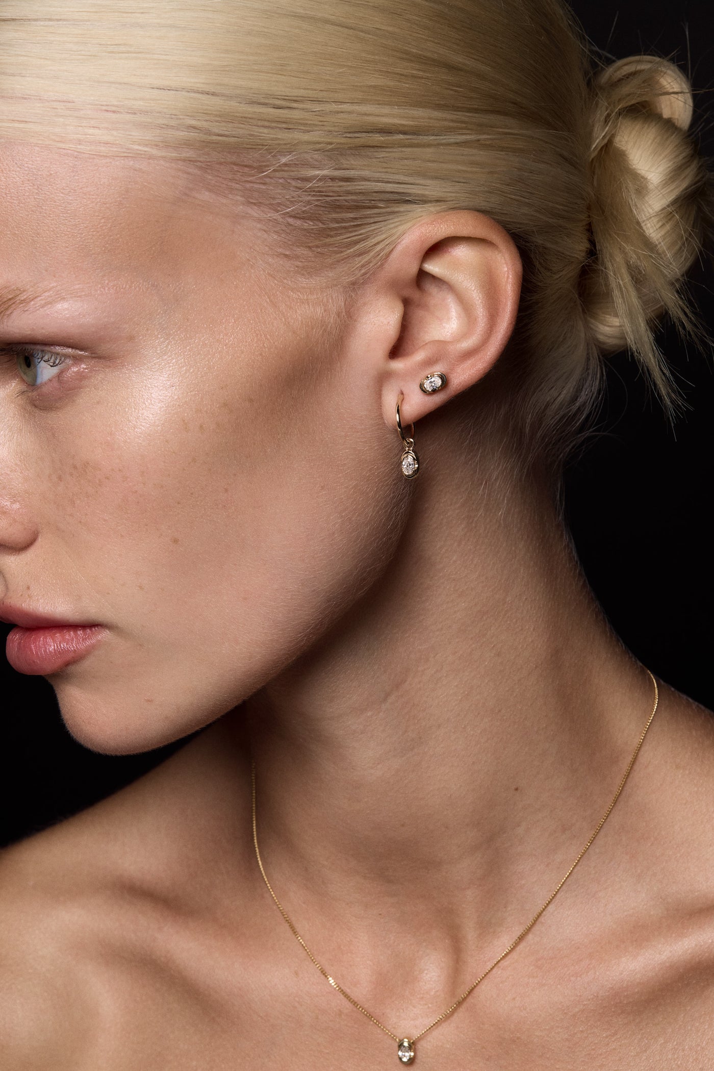 Mini Oval Diamond Hoops | 9K White Gold