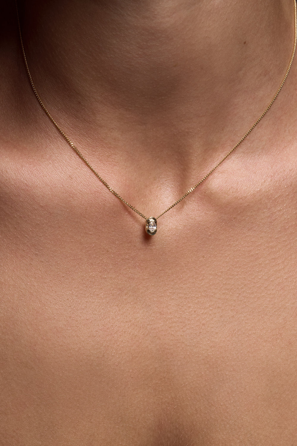 Mini Oval Diamond Necklace | Yellow Gold