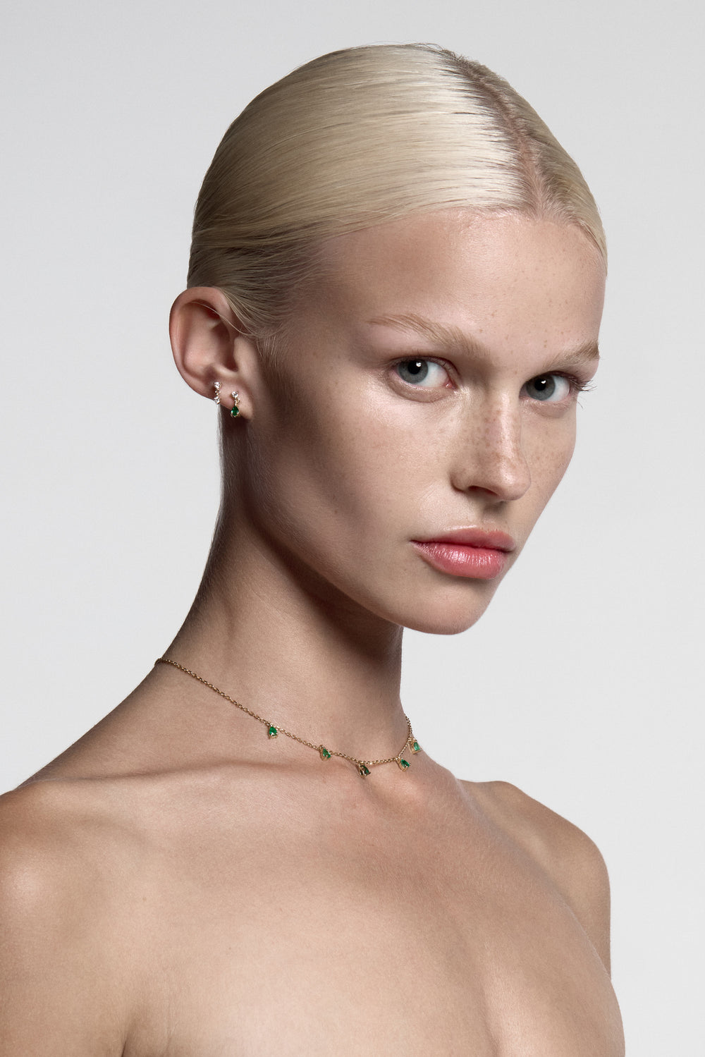 Ilona Round Diamond And Pear Emerald Studs | 18K White Gold| Natasha Schweitzer