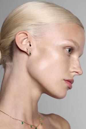 Ilona Round Diamond And Pear Emerald Earrings | 18K Yellow Gold | Natasha Schweitzer