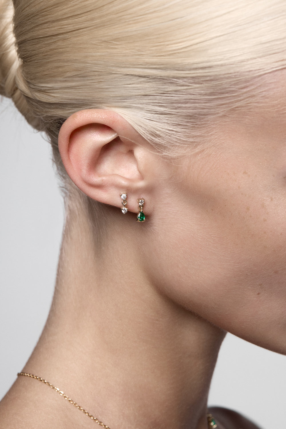 Ilona Round Diamond And Pear Emerald Studs | 18K Yellow Gold| Natasha Schweitzer