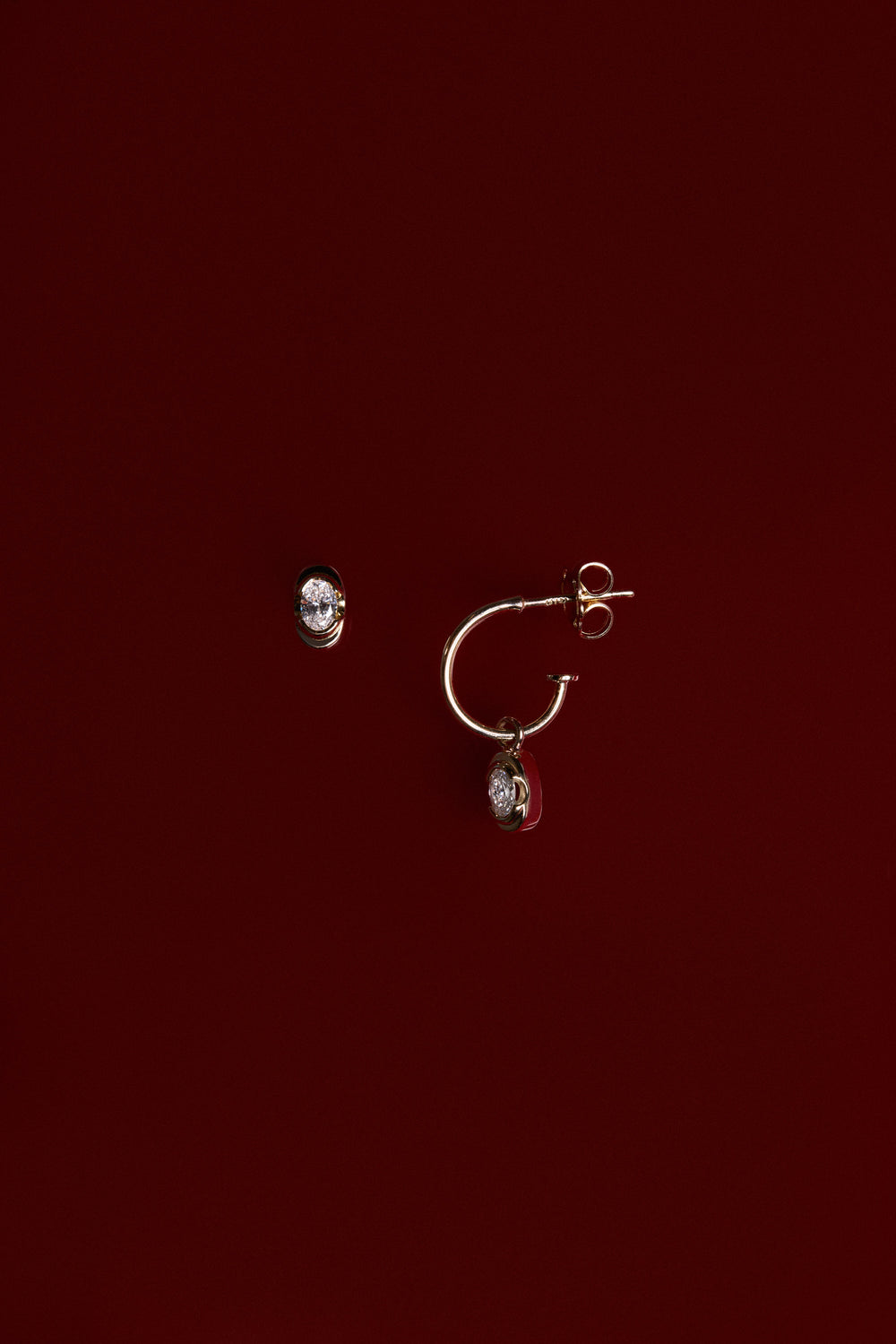 Mini Oval Diamond Hoops | 9K Yellow Gold| Natasha Schweitzer