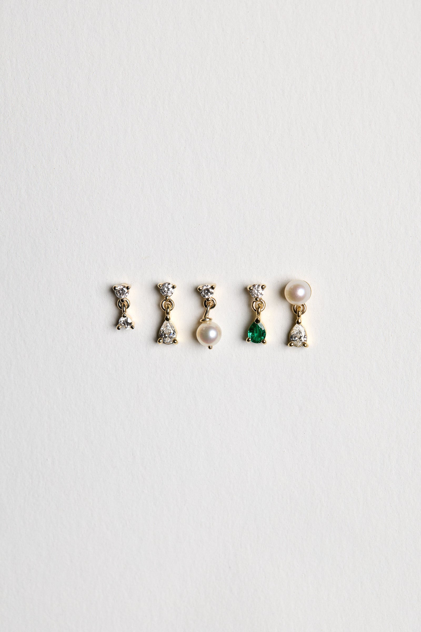 Ilona Round Diamond And Pear Emerald Earrings | 18K Yellow Gold| Natasha Schweitzer