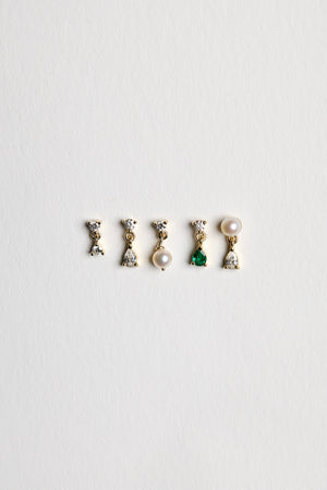 Ilona Round Diamond And Pear Emerald Earrings | 18K Yellow Gold | Natasha Schweitzer