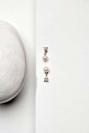 Ilona Round Diamond And Pearl Earrings | 9K White Gold | Natasha Schweitzer
