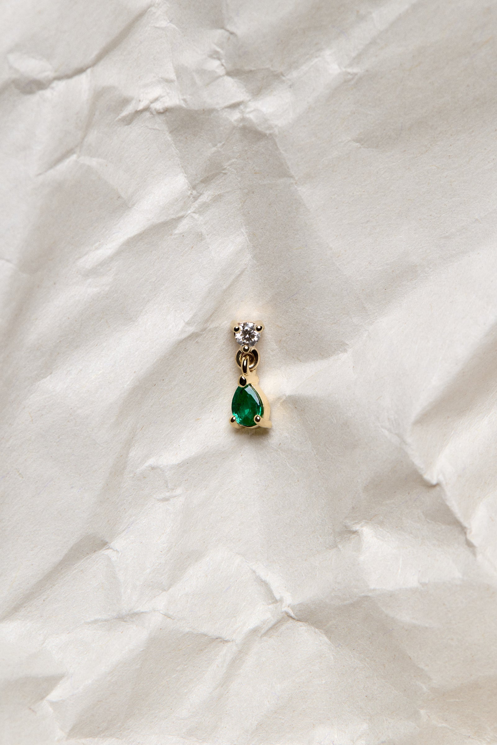 Ilona Round Diamond And Pear Emerald Earrings | 18K Yellow Gold| Natasha Schweitzer