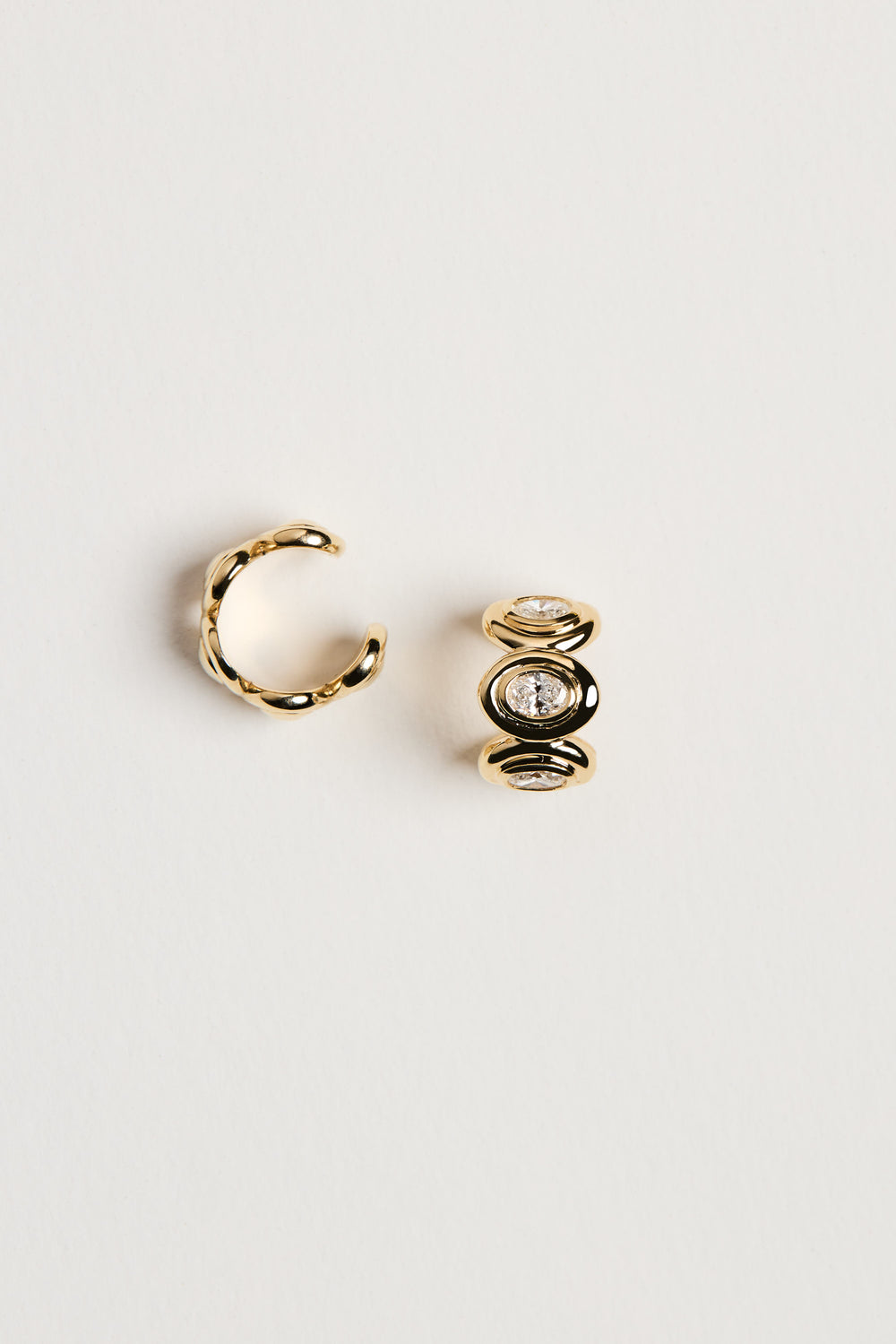 Oval Diamond Bezel Ear Cuff | 18K Yellow Gold| Natasha Schweitzer