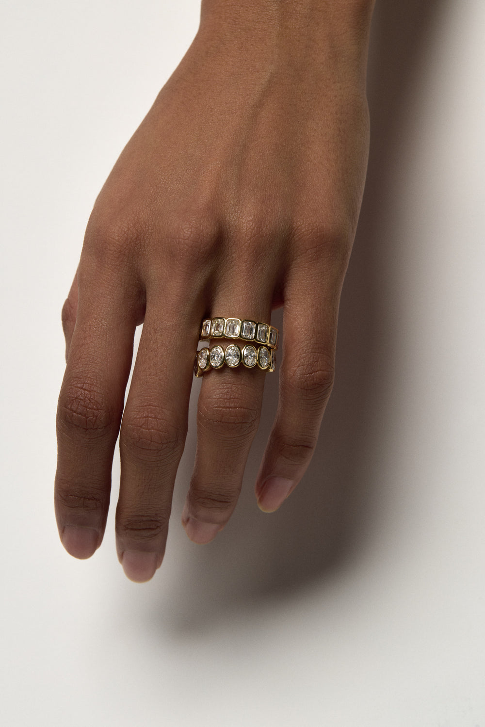 Oval Bezel Diamond Half Ring | Gold| Natasha Schweitzer