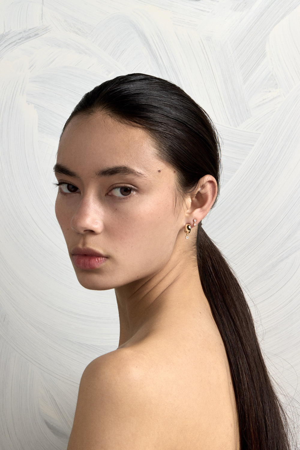 Petite Blob Hoops with Round Diamond Drop | 9K Yellow Gold