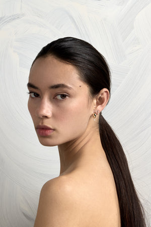 Small Blob Hoops with Round Diamond Drop | 9K Yellow Gold | Natasha Schweitzer