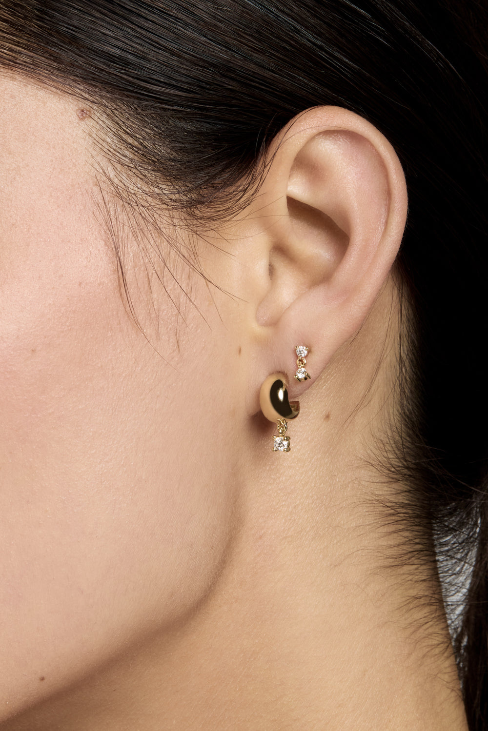 Petite Blob Hoops with Round Diamond Drop | 9K Yellow Gold| Natasha Schweitzer